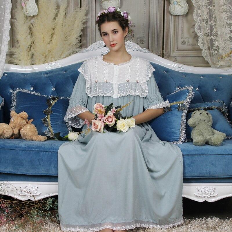 New Wholesale Long Night Lace Gowns Arab Lady Autumn Women Sleepwear Nightgown Elegant Sleepwear Gown Princess L Dress 7 color