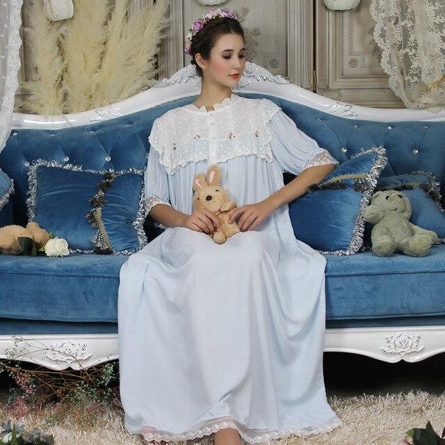 New Wholesale Long Night Lace Gowns Arab Lady Autumn Women Sleepwear Nightgown Elegant Sleepwear Gown Princess L Dress 7 color