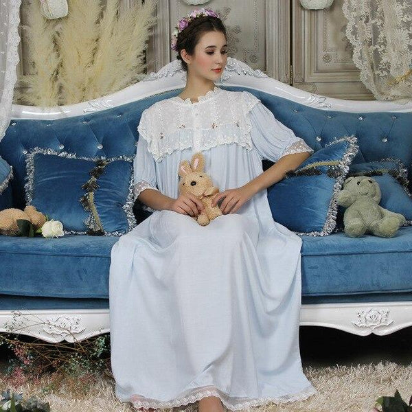 New Wholesale Long Night Lace Gowns Arab Lady Autumn Women Sleepwear Nightgown Elegant Sleepwear Gown Princess L Dress 7 color