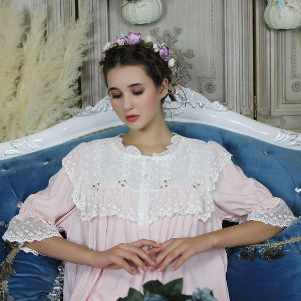 New Wholesale Long Night Lace Gowns Arab Lady Autumn Women Sleepwear Nightgown Elegant Sleepwear Gown Princess L Dress 7 color