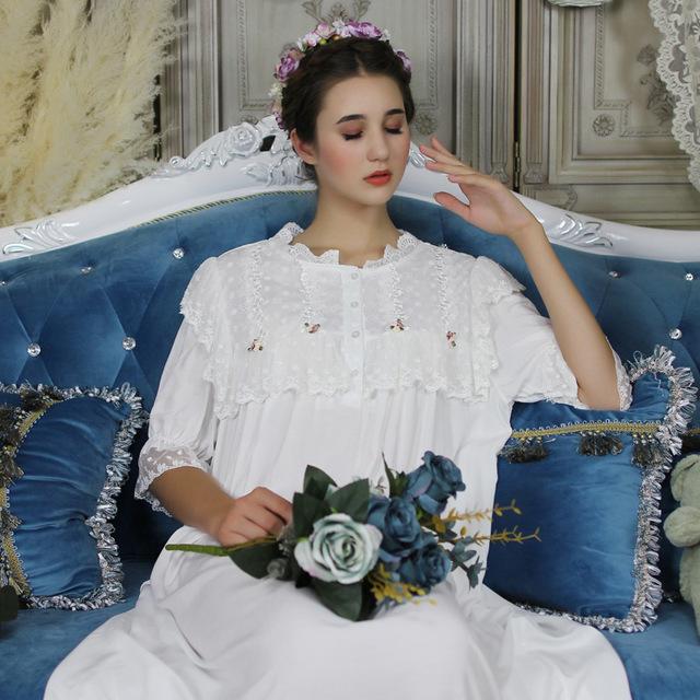 New Wholesale Long Night Lace Gowns Arab Lady Autumn Women Sleepwear Nightgown Elegant Sleepwear Gown Princess L Dress 7 color