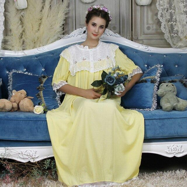 New Wholesale Long Night Lace Gowns Arab Lady Autumn Women Sleepwear Nightgown Elegant Sleepwear Gown Princess L Dress 7 color