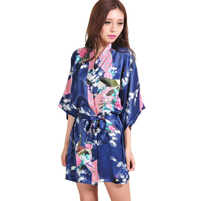 Blue Satin Robes for Brides Wedding Sleepwear Silk Pijama Casual Bathrobe Animal Rayon Long Sexy Bathrobe Nightgown Women Kimono