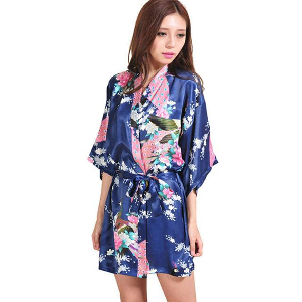 Blue Satin Robes for Brides Wedding Sleepwear Silk Pijama Casual Bathrobe Animal Rayon Long Sexy Bathrobe Nightgown Women Kimono
