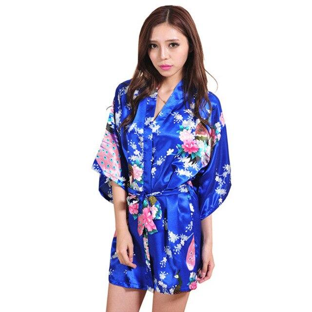 Blue Satin Robes for Brides Wedding Sleepwear Silk Pijama Casual Bathrobe Animal Rayon Long Sexy Bathrobe Nightgown Women Kimono