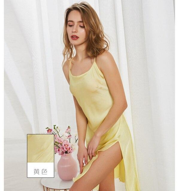 Summer 2019 Sleeveless Silk Long Nightgown Women Night Dress Sexy Nightgowns Sleepwear Dress Nightwear Lingerie Femme Fdfklak