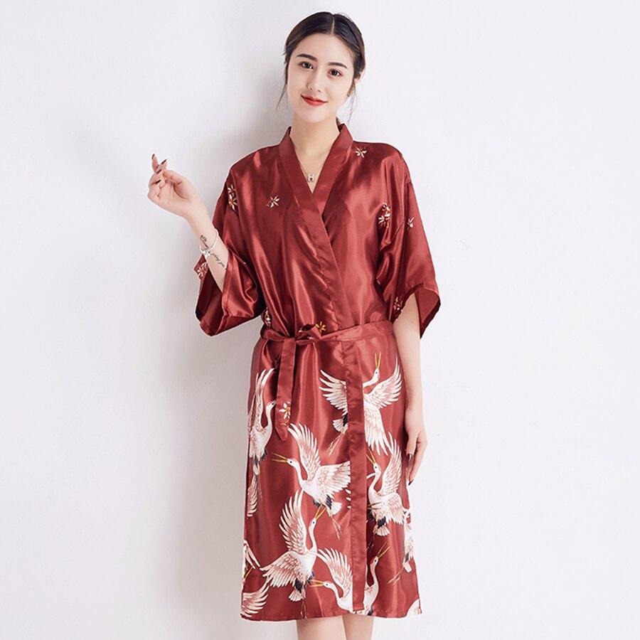RED Women Rayon Robe Chinese Style Bride Wedding Robe Gown Printed Sleepwear Lounge Home Clothes Long Nightgown Night Dress