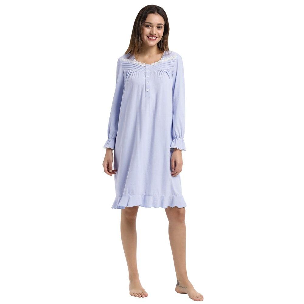 Comfortable Sleepwear Plus size Long Sleeves Square Neck Cotton Dress Nightgown Ruffled Stretchy Buttoned Pajamas