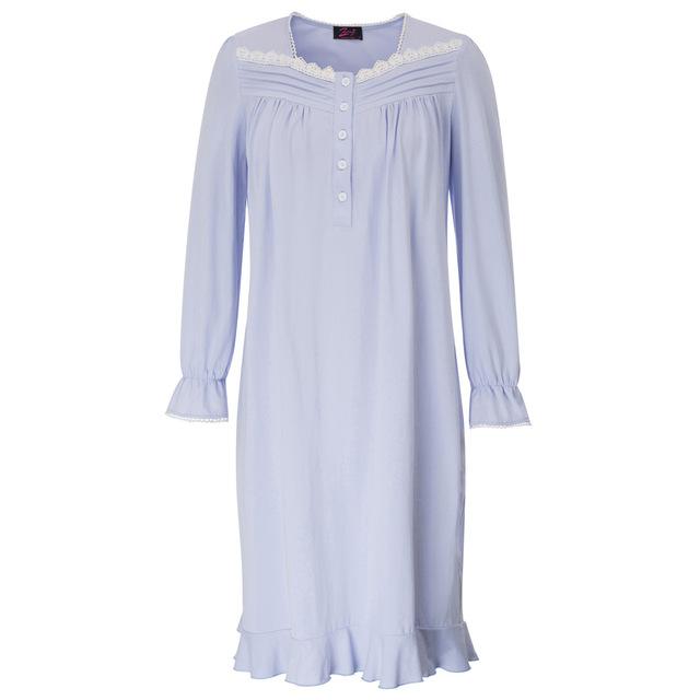Comfortable Sleepwear Plus size Long Sleeves Square Neck Cotton Dress Nightgown Ruffled Stretchy Buttoned Pajamas