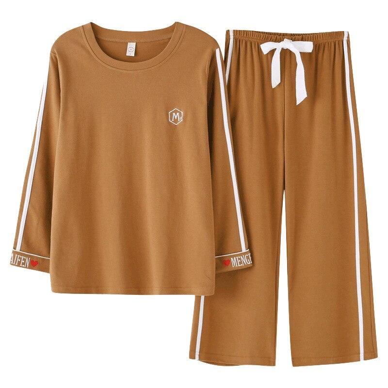 Brand New Autumn 100%Cotton Long Sleeved Women's Pajamas Sets Wide-legged Pants Sleepwear Nightgowns Lounge Plus 3XL Homewear