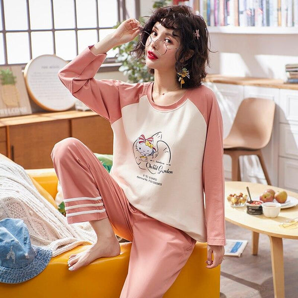 Autumn100% Cotton Long Sleeved Cartoon Pajamas Women's Pajamas Sets Sweet Girls Sleepwear Nightgowns Loungewear Fashion Clothing