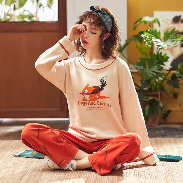 Autumn100% Cotton Long Sleeved Cartoon Pajamas Women's Pajamas Sets Sweet Girls Sleepwear Nightgowns Loungewear Fashion Clothing