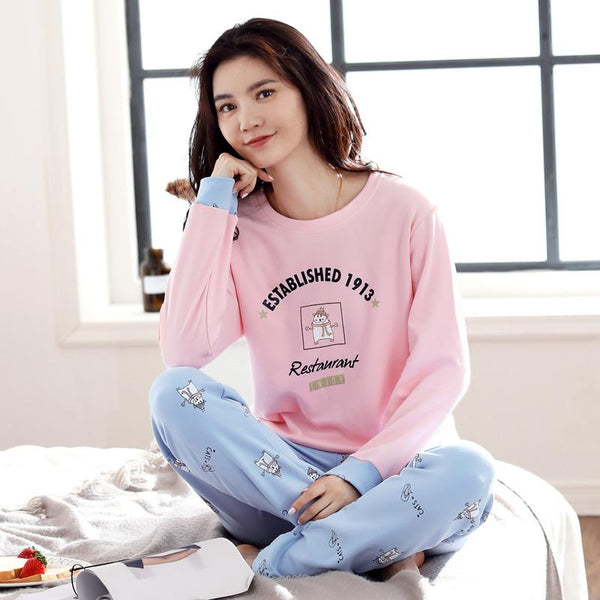 Autumn New 100% Cotton Long Sleeved Pajamas Women's Pajamas Sets Sweet Sleepwear Nightgowns Femme Lounge Women Fashion Clothing