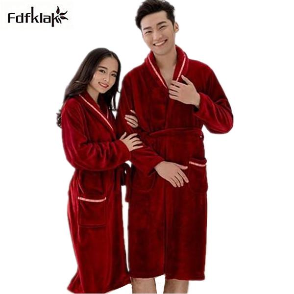 Womens robe 2017 new flannel robe feminino winter warm couples bathrobes long nightgown robe dressing gown pink/red Q775