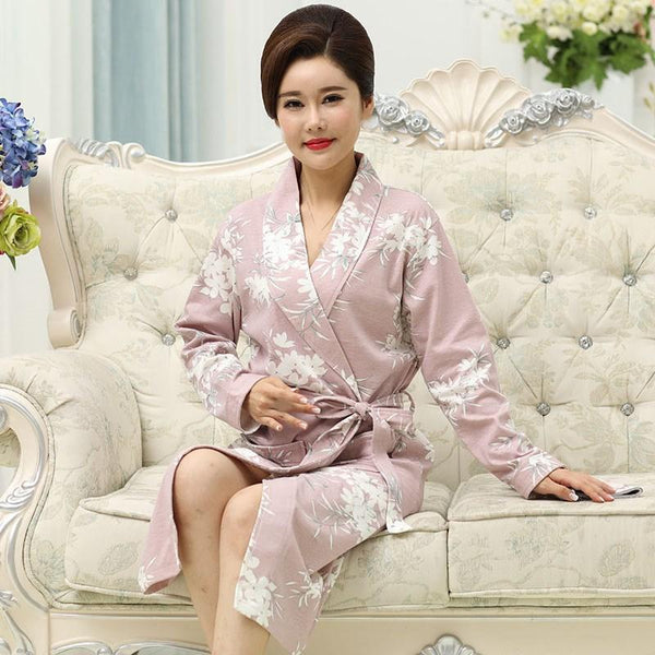2019 Spring Autumn Women Robes Home Bathrobe Loose Large Size 3Xl Print Nightgown Long Sleeve Flower Kimono Bathrobe