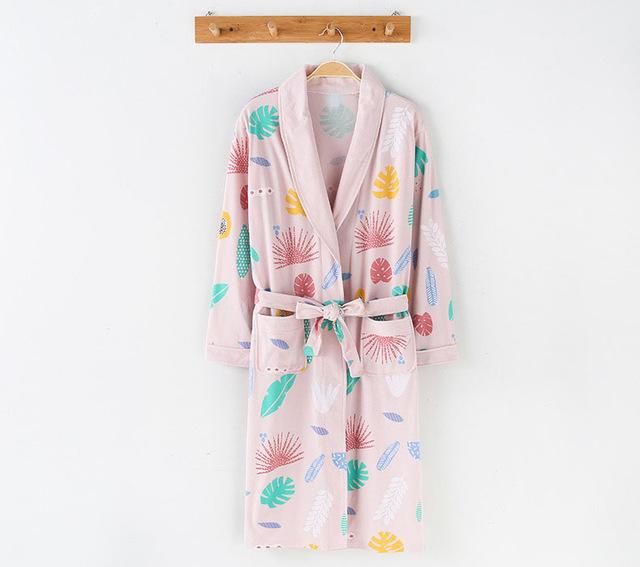 2019 Spring Autumn Women Robes Home Bathrobe Loose Large Size 3Xl Print Nightgown Long Sleeve Flower Kimono Bathrobe