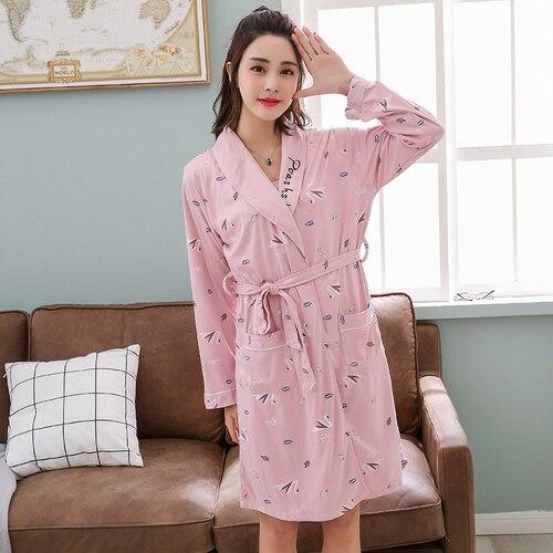 Sexy Cotton Robes Sets for Women 2019 Spring Autumn Lace Long Sleeve Night Dress Sleepwear Bathrobe Two Piece Set Nightgown 2PCS