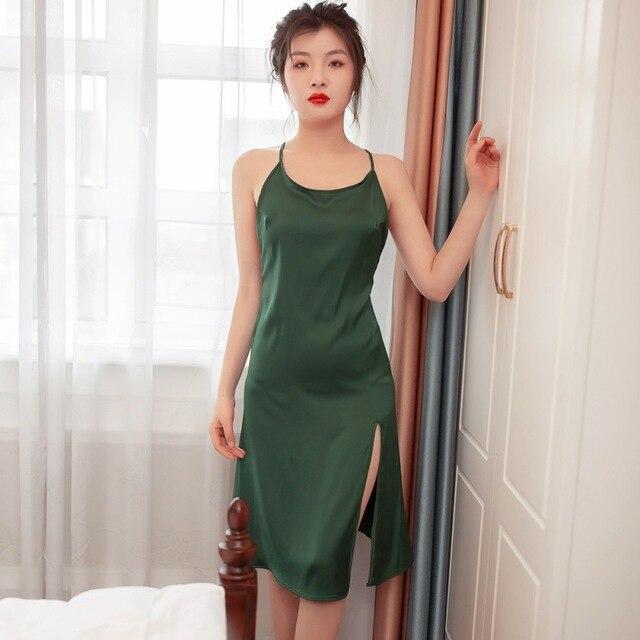 5 Colors Slip Silk Satin Backless Cross Straps Sexy Nightgowns Women Sleepwear Long Sleeping Dress Night Wear Women Nightdress