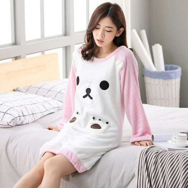 2019 Winter Thick Warm Flannel Nightgowns for Women Long Sleeve Coral Velvet Sleepwear Night Dress Girls Cute Cartoon Nightdress