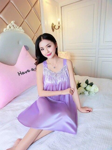 Sexy Summer New Ladies Long Nightgown Fat&Big Big Casual Home Dress Sleeveless Sleepwear Ice Silk Nightdress Sleeping Dress