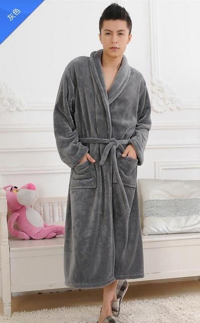 2018 High Quality Winter Autumn Flannel Men Bath Robes with Belt Gentlemen Homewear Long Nightgown Sleepwear Lounges Pajamas