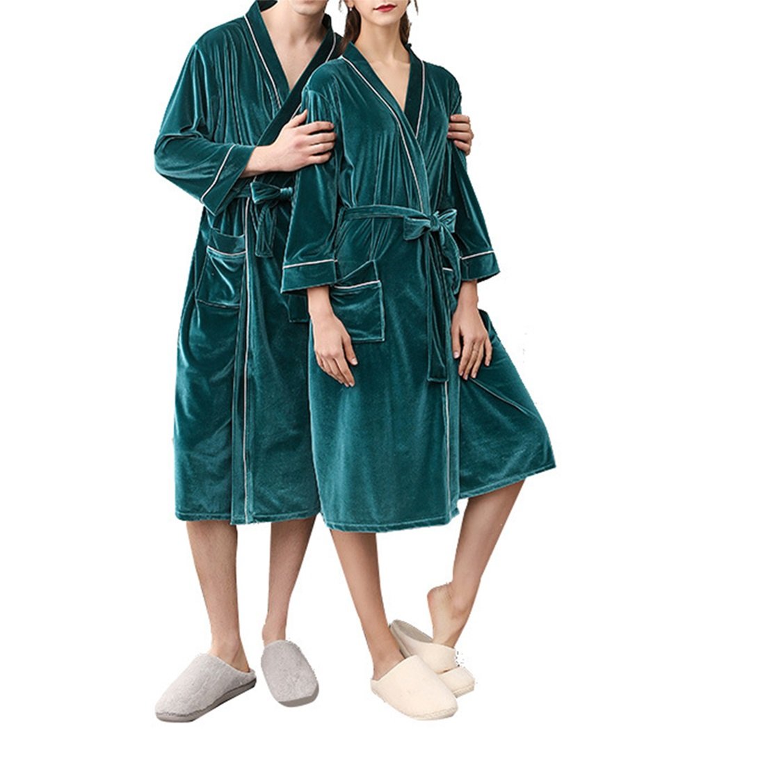 2019 Autumn And Winter Stitching Nightgown Long Section Men And Women Couple Pajamas New Bathroom Bathrobe Fashion Couple Robes
