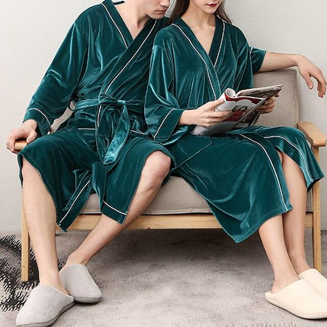 2019 Autumn And Winter Stitching Nightgown Long Section Men And Women Couple Pajamas New Bathroom Bathrobe Fashion Couple Robes