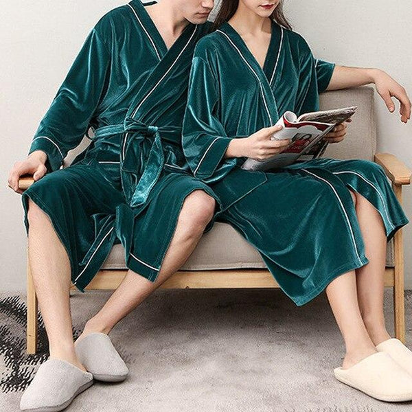 2019 Autumn And Winter Stitching Nightgown Long Section Men And Women Couple Pajamas New Bathroom Bathrobe Fashion Couple Robes