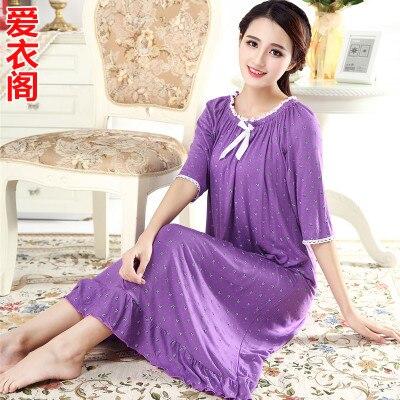 Free shipping Spring autumn plus size cotton modal ultra long nightgown female half sleeve loose princess sleepwear