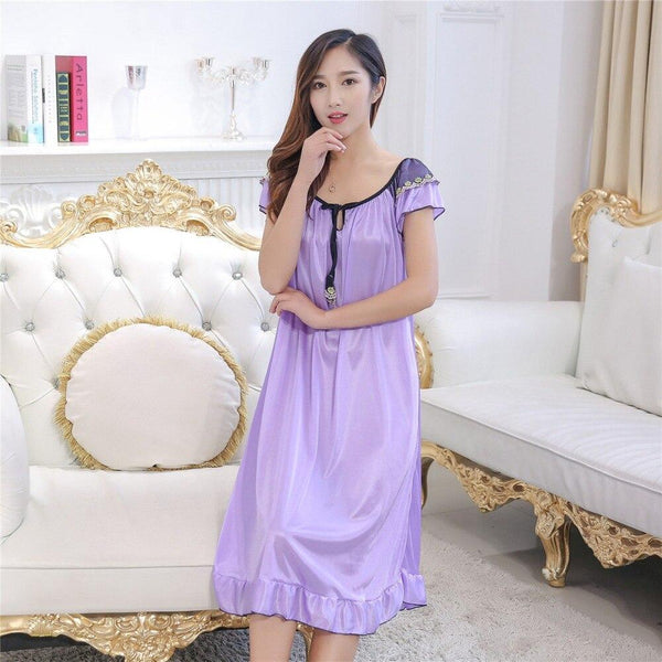 Summer New Ladies Long Nightgown Casual Home Dress Sleeveless Sexy Sleepwear Ice Silk Nightdress Big Size Pregnant woman Dress