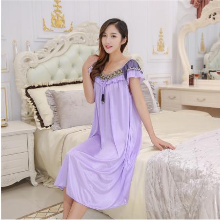 Summer New Ladies Long Nightgown Casual Home Dress Sleeveless Sexy Sleepwear Ice Silk Nightdress Big Size Pregnant woman Dress
