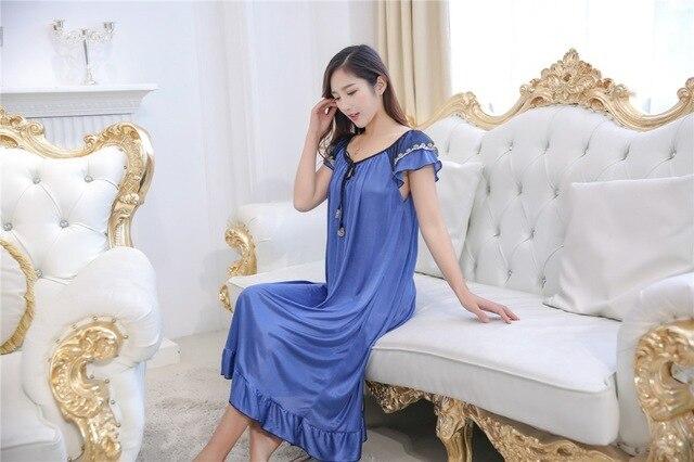Summer New Ladies Long Nightgown Casual Home Dress Sleeveless Sexy Sleepwear Ice Silk Nightdress Big Size Pregnant woman Dress