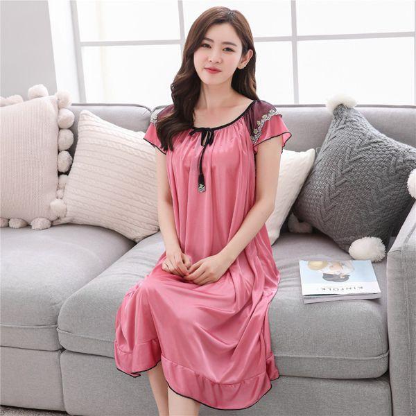 Summer New Ladies Long Nightgown Casual Home Dress Sleeveless Sexy Sleepwear Ice Silk Nightdress Big Size Pregnant woman Dress