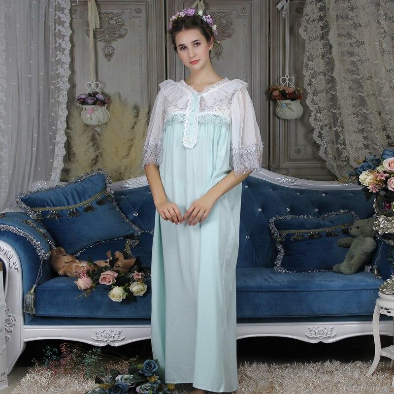 New 2018 Nightgown Sleepwear Woman Long Dress Homewear Ankle Length Night Gown Dress Lace Long Nightdress Retro sweet