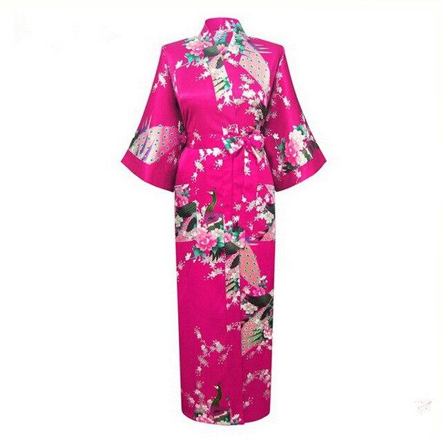 Brand New Chinese Women Silk Rayon Nightgown Bride Wedding Robes Printed Sleepwear Sexy Long Kimono Gown S M L XL XXL XXXL A-028