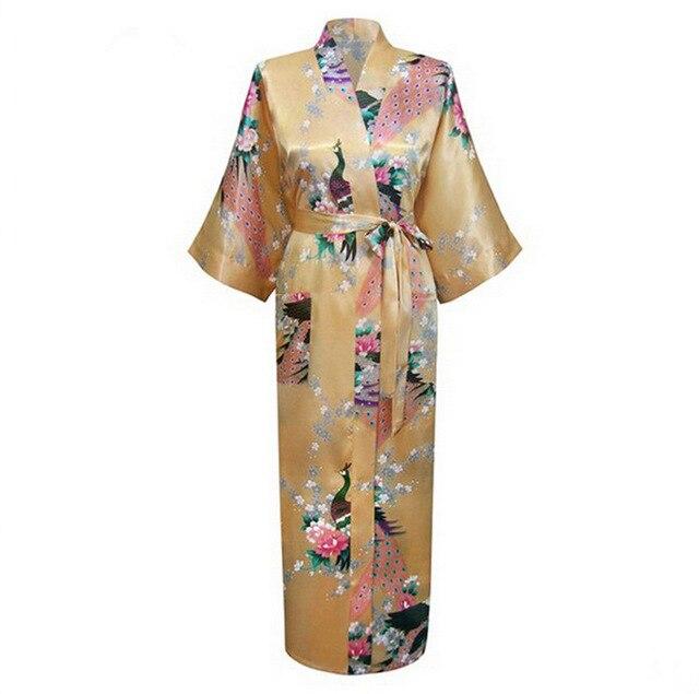 Brand New Chinese Women Silk Rayon Nightgown Bride Wedding Robes Printed Sleepwear Sexy Long Kimono Gown S M L XL XXL XXXL A-028