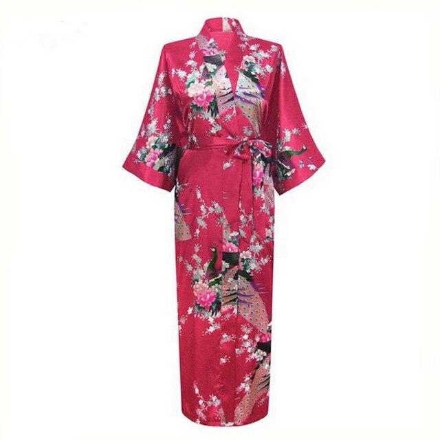 Brand New Chinese Women Silk Rayon Nightgown Bride Wedding Robes Printed Sleepwear Sexy Long Kimono Gown S M L XL XXL XXXL A-028