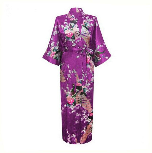 Brand New Chinese Women Silk Rayon Nightgown Bride Wedding Robes Printed Sleepwear Sexy Long Kimono Gown S M L XL XXL XXXL A-028