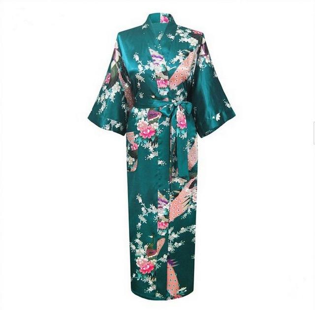 Brand New Chinese Women Silk Rayon Nightgown Bride Wedding Robes Printed Sleepwear Sexy Long Kimono Gown S M L XL XXL XXXL A-028