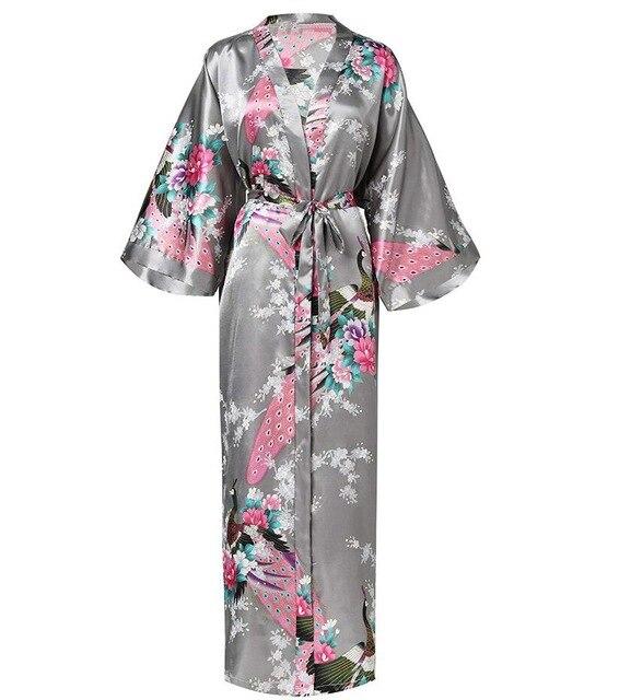 Brand New Chinese Women Silk Rayon Nightgown Bride Wedding Robes Printed Sleepwear Sexy Long Kimono Gown S M L XL XXL XXXL A-028