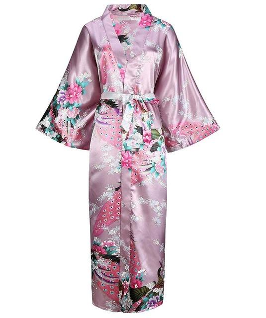 Brand New Chinese Women Silk Rayon Nightgown Bride Wedding Robes Printed Sleepwear Sexy Long Kimono Gown S M L XL XXL XXXL A-028