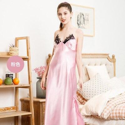 Daeyard Women's Silk Long Nightgown Spaghetti Straps Nightdress Sexy Lace Trimmed Sleepshirt Summer Slit Dress Nightie Homewear