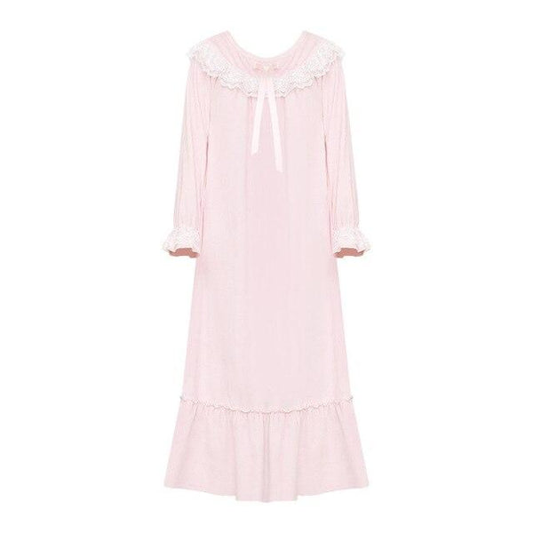 Cute lace patchwork Flannel warm winter sleep dress female long sleeve princess o-neck nightgowns home clothes gx1531