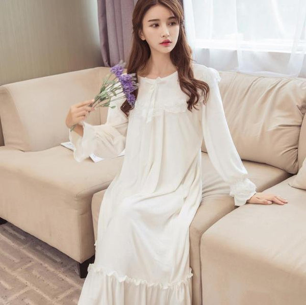 Cute lace patchwork Flannel warm winter sleep dress female long sleeve princess o-neck nightgowns home clothes gx1531