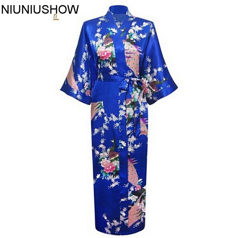 Blue Amazing Summer Spring Women Satin Bathrobe Sexy Lingerie Sleepwear Long Nightgown Robes Plus Size S-XXXL S02I