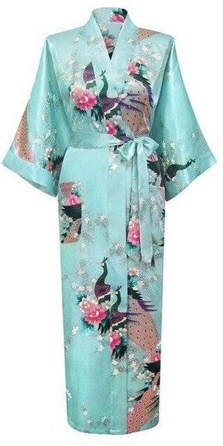 Blue Amazing Summer Spring Women Satin Bathrobe Sexy Lingerie Sleepwear Long Nightgown Robes Plus Size S-XXXL S02I