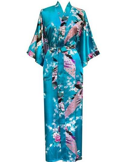 Blue Amazing Summer Spring Women Satin Bathrobe Sexy Lingerie Sleepwear Long Nightgown Robes Plus Size S-XXXL S02I