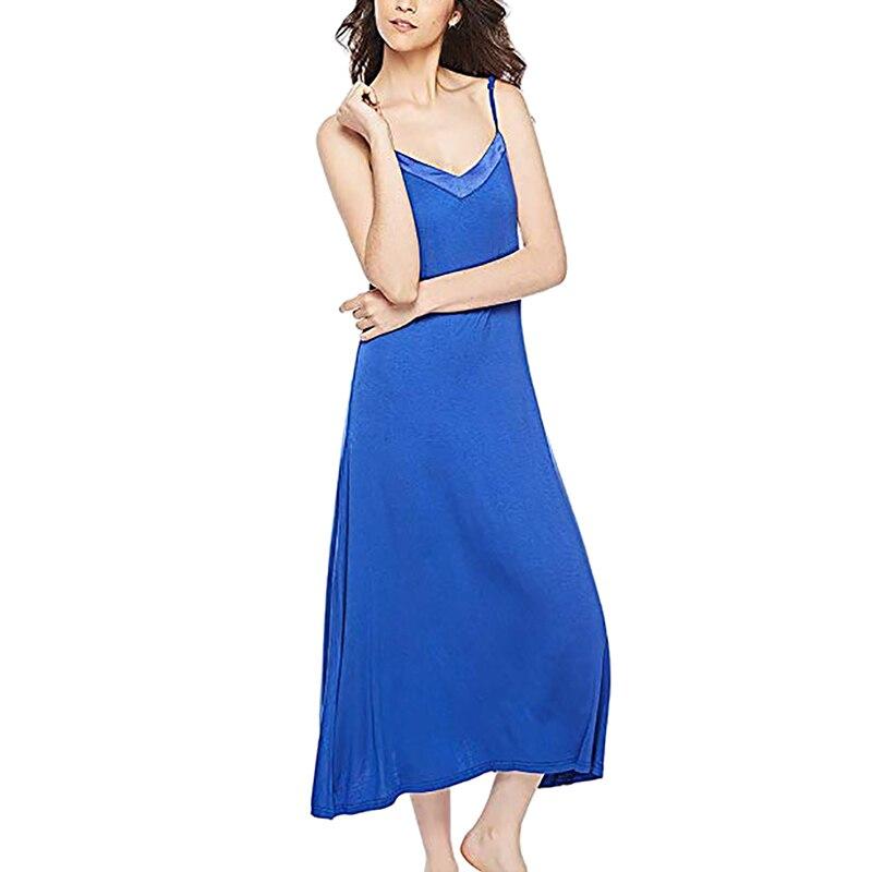 Women's Rayon Nightdress Sexy V Neck Sleeveless Long Nightgown Thin Shoulder Strap Summer Slip Night Dress High Quality