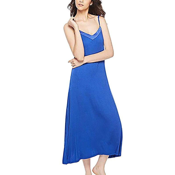 Women's Rayon Nightdress Sexy V Neck Sleeveless Long Nightgown Thin Shoulder Strap Summer Slip Night Dress High Quality