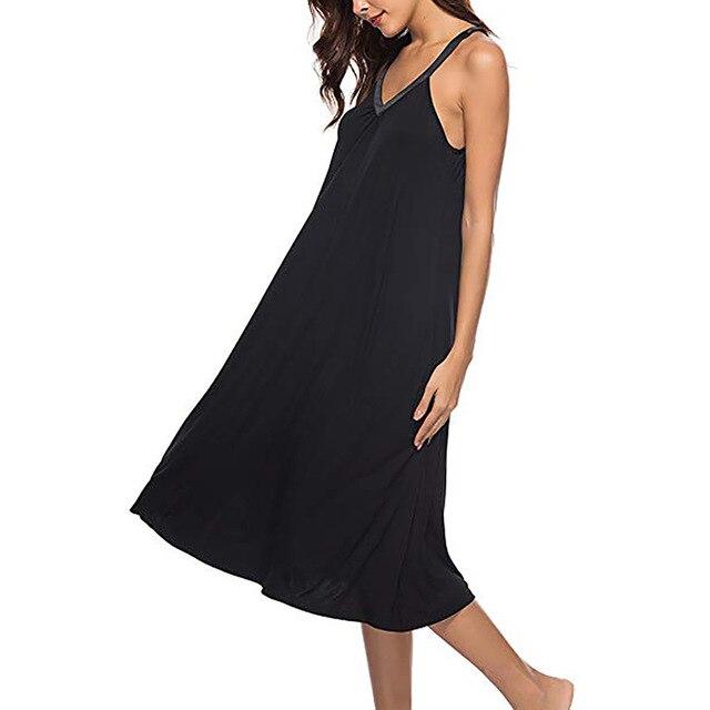 Women's Rayon Nightdress Sexy V Neck Sleeveless Long Nightgown Thin Shoulder Strap Summer Slip Night Dress High Quality